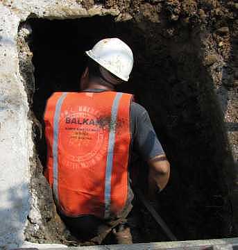 Water main replacement excavation