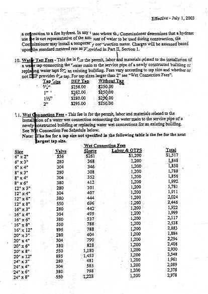 water line connection fees