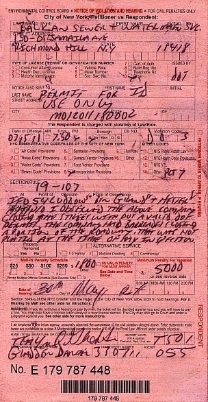 NYC traffic ticket
