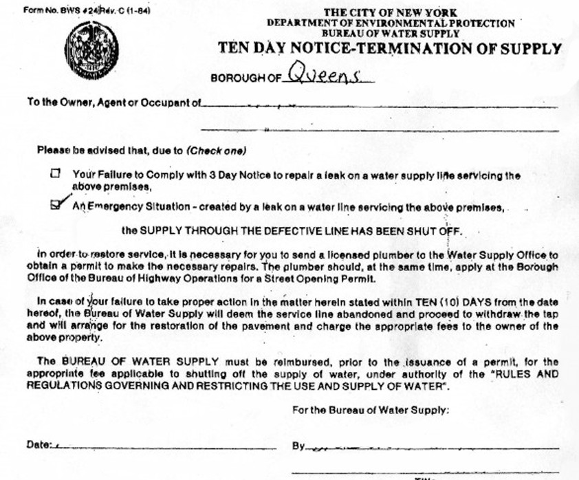 NYC DEP notification