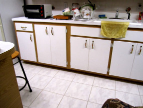 white formica cabinets