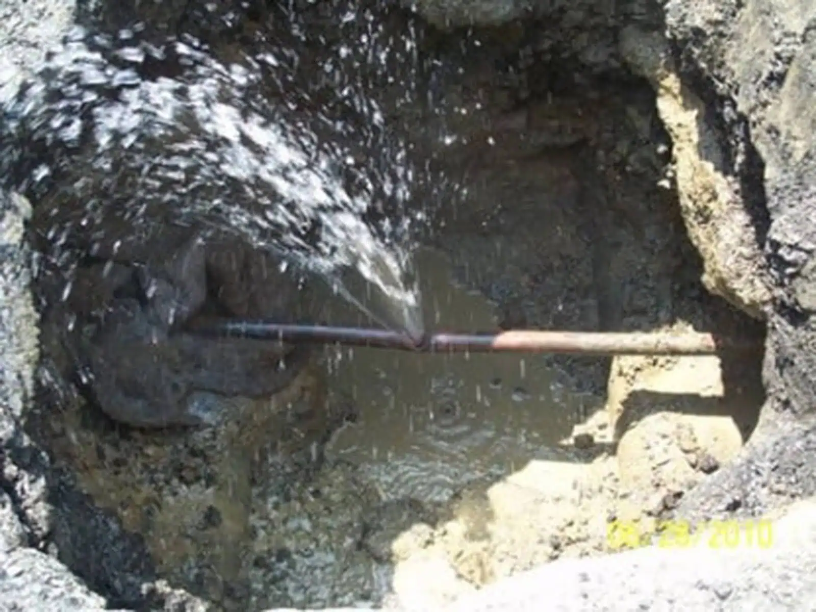Underground copper main water line leak. 