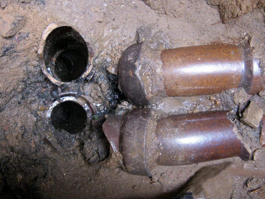 broken clay sewer pipe